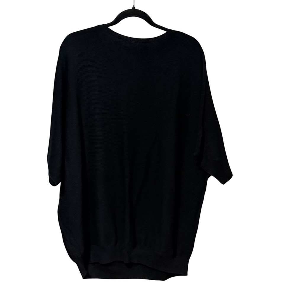 Quince Black Cotton Cashmere Link-Stitch Dolman Sweater XL Short Sleeve Scoop - Picture 4 of 9